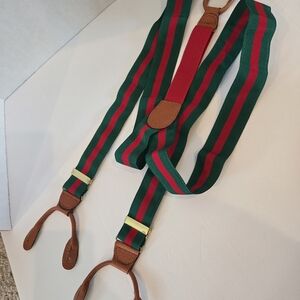 Suspenders Green Red Stripes Leather Adjustable Designer Colors Button Attach